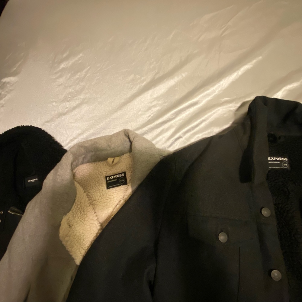 Express Men’s Black Jacket with Cream Sherpa Lining